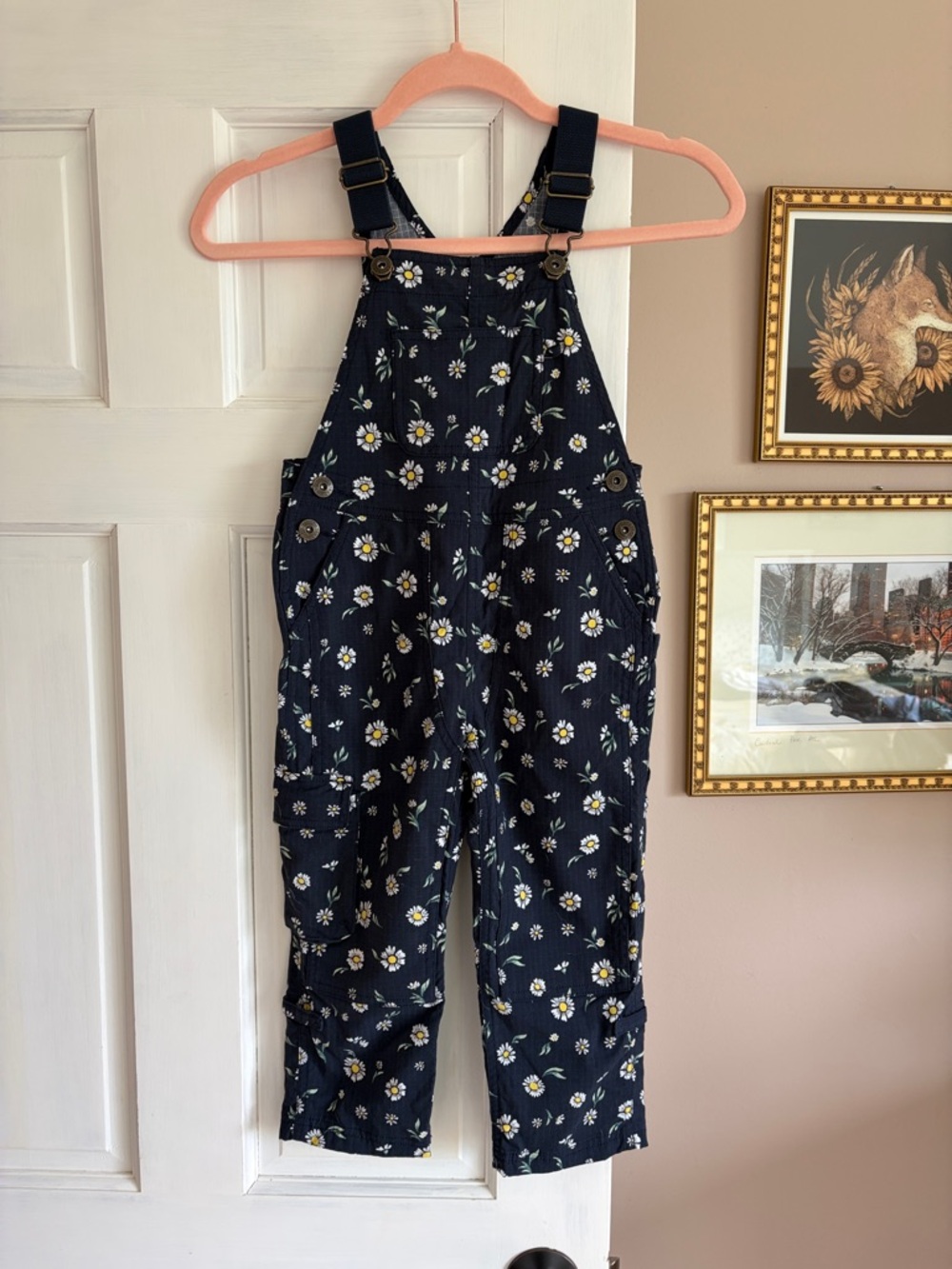 Duluth Trading Kids Navy Floral Daisy Overalls